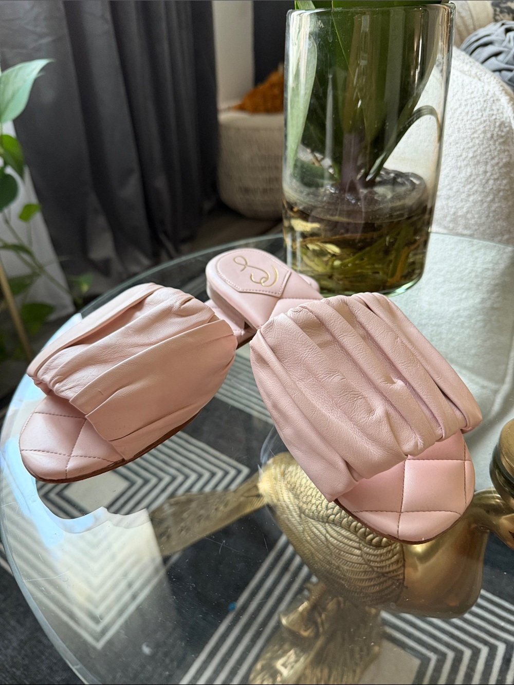 Sam Edelman Pink Quilted Slide Sandals Slip-On